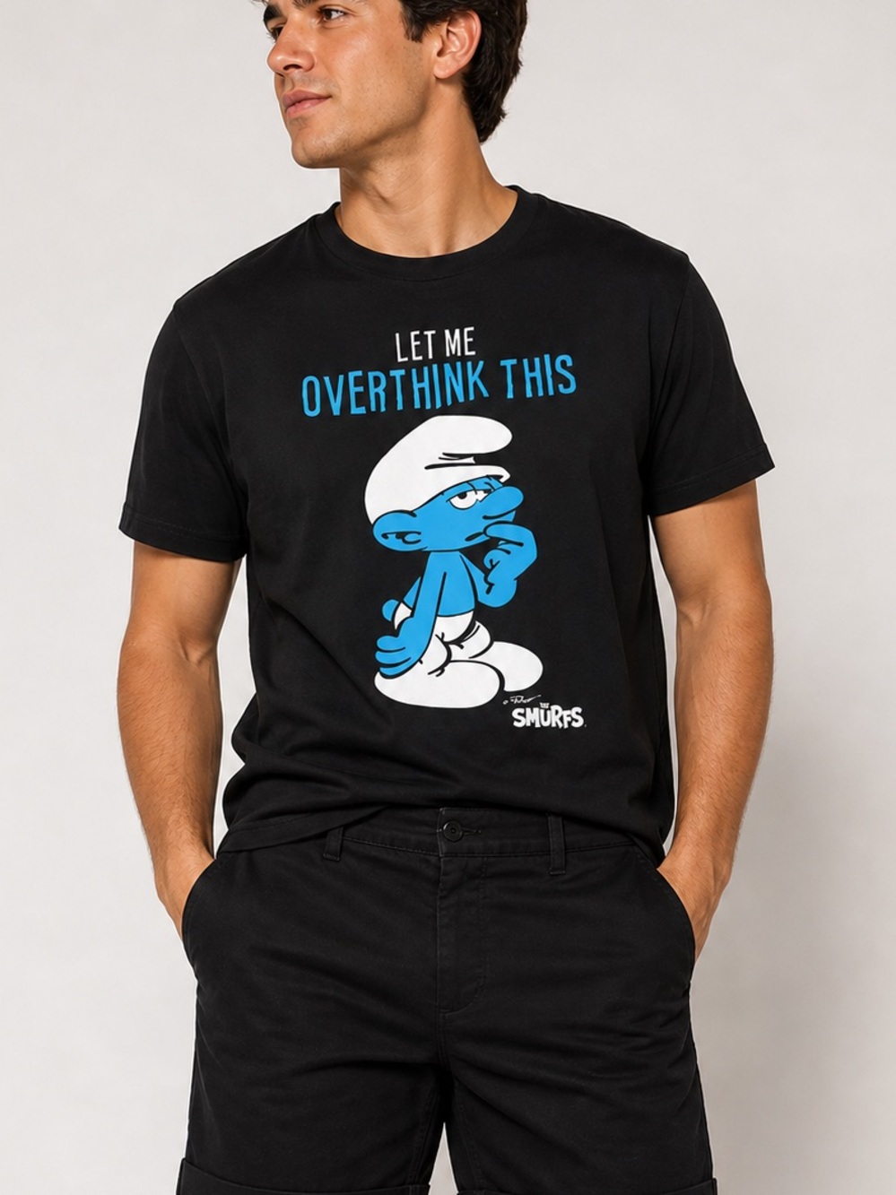 Smurfs Graphic Tee “Let Me Overthink This” Black T-Shirt Size Large